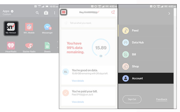Configurações da conta Verizon