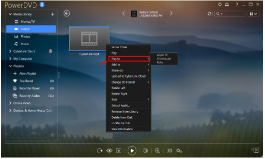 Transmissão do PowerDVD para a TV