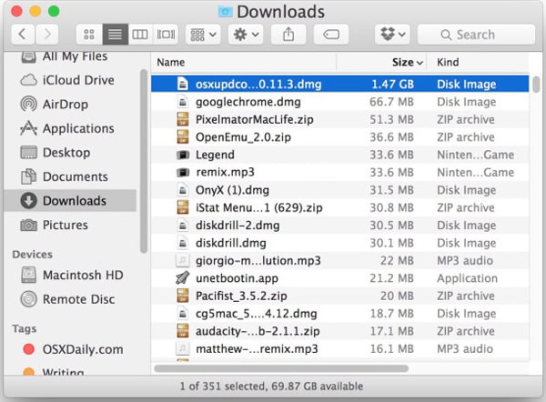Limpe a pasta de downloads