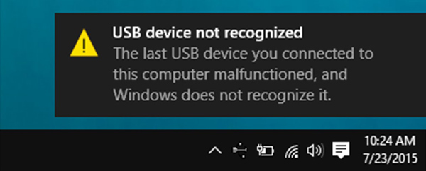 Dispositivo USB não reconhecido