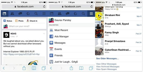 Encontre e verifique outras mensagens do Facebook no iOS