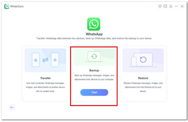 Selecione a opção de backup