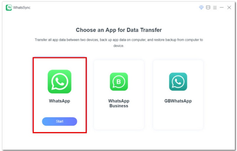 Selecione o WhatsApp e comece.