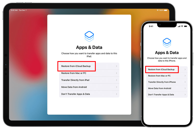 Restaure o iPhone iPad do iCloud Backup durante a configuração