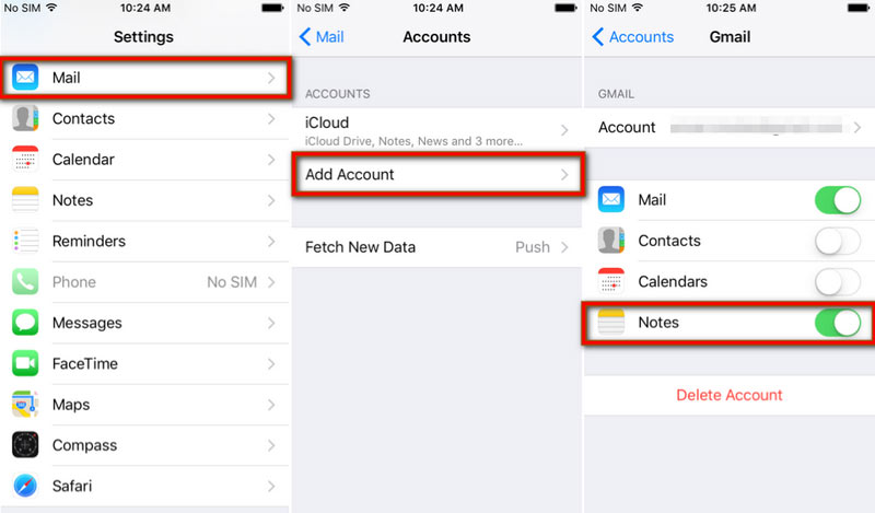 Backup do iPhone Notas Gmail