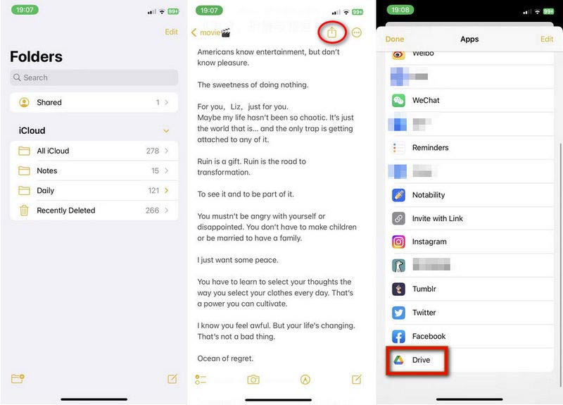 Faça backup das notas do iPhone no Google Drive