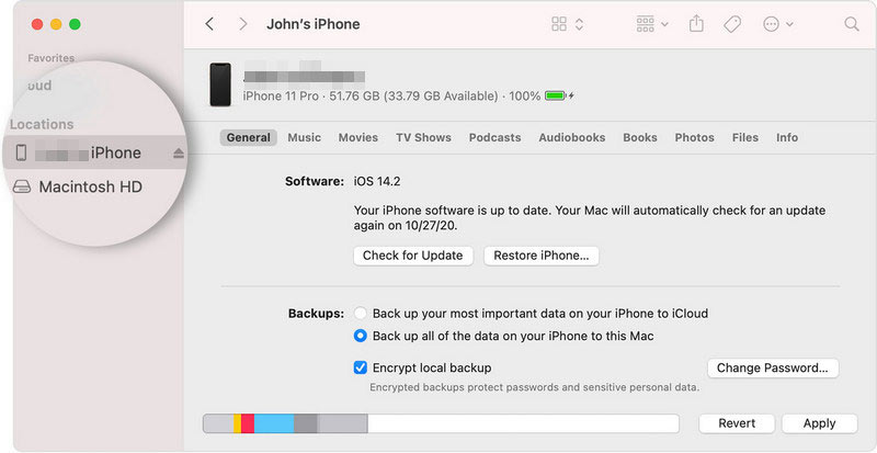 Fazer backup das notas do iPhone no Finder do Mac