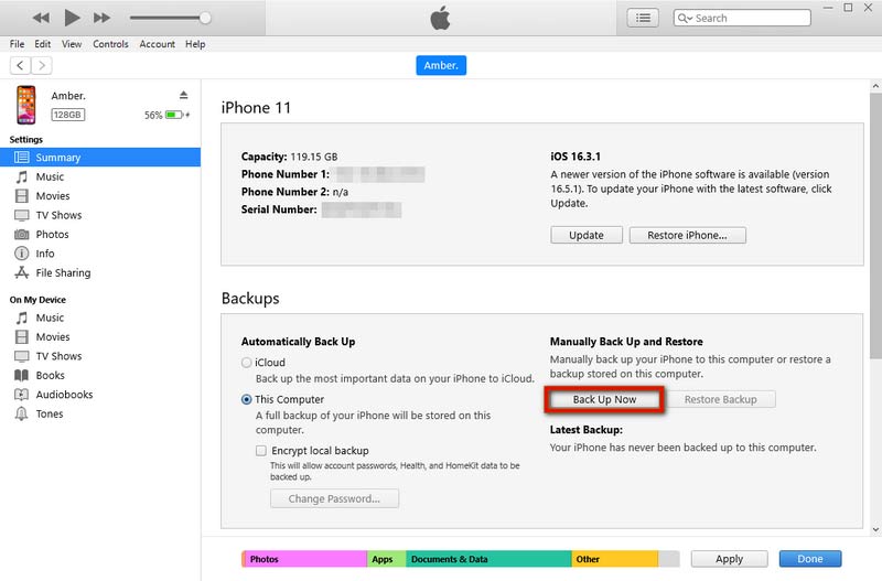 Fazer backup das notas do iPhone para o iTunes do Windows