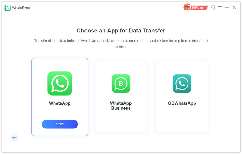 Escolha Whatsapp para começar