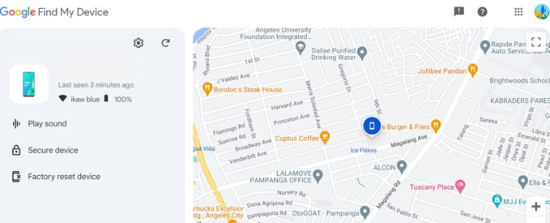 Clique em Google Encontre Meu Dispositivo