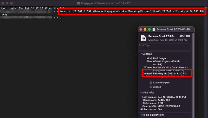 Data de Criação no Terminal
