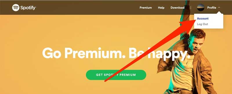 Página inicial do Spotify