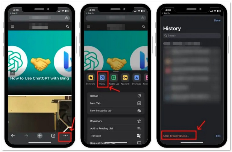 Toque em Limpar dados de navegação no Chrome.