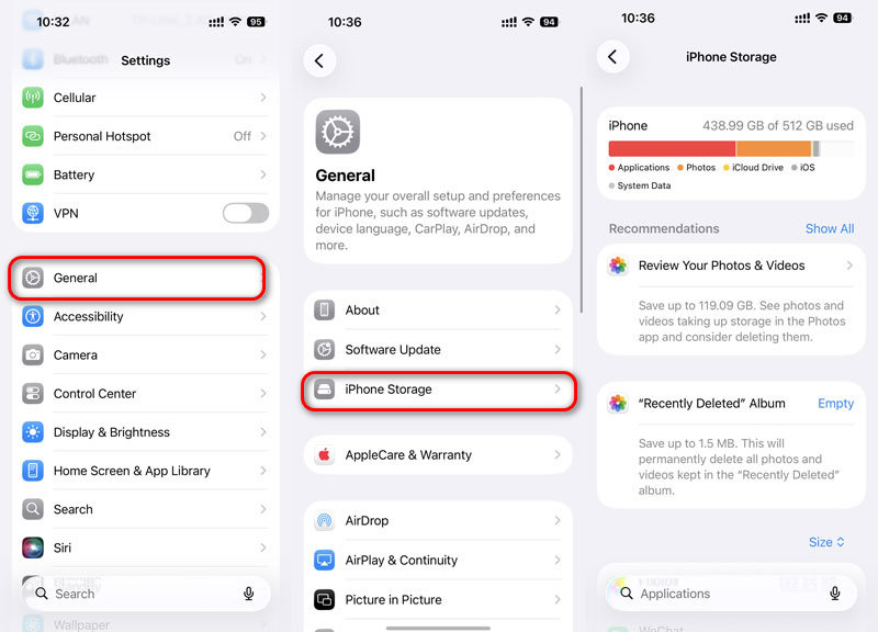 Verifique o armazenamento do sistema do iPhone