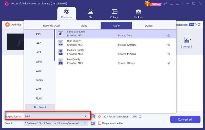 Formato de áudio Aiseesoft