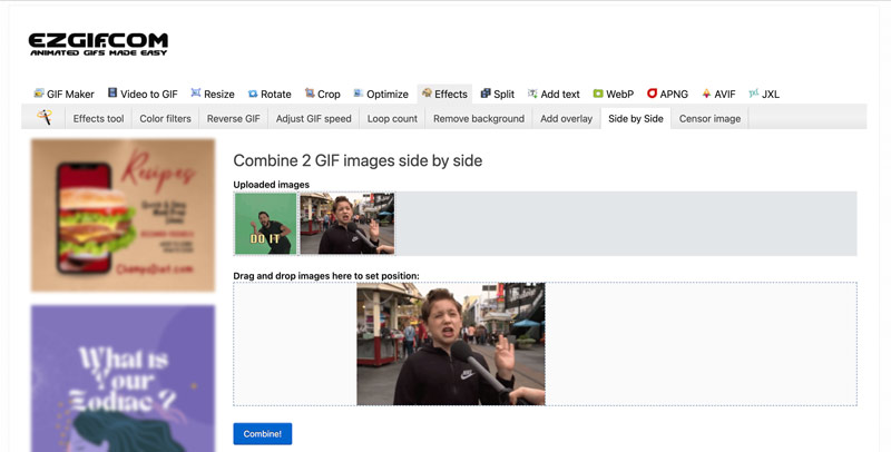 Combine GIFs on-line Ezgif