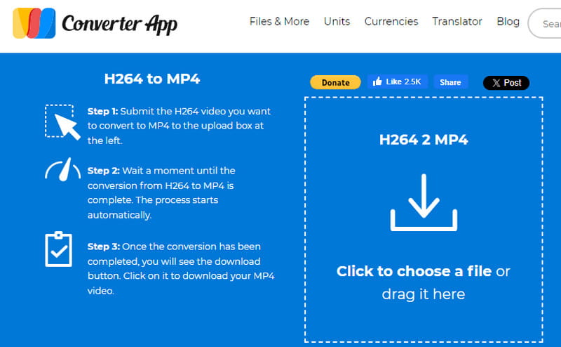 Aplicativo de conversão para fazer upload de H.264 para MP4