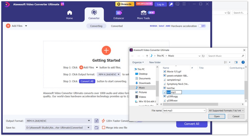 Adicionar arquivo MP3 ao Aiseesoft Video Converter Ultimate