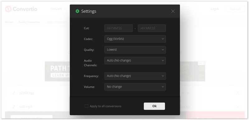 Ajustar configurações de saída do Convertio
