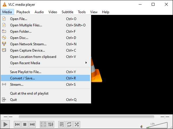 Menu de mídia no VLC