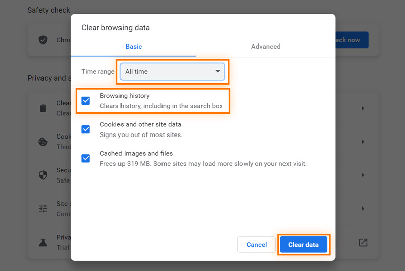 Apagar todos os dados de navegação do Chrome no Mac
