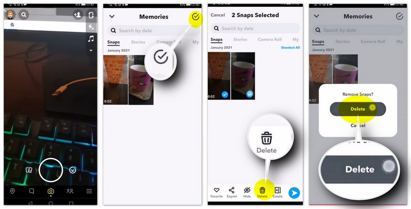 Apagar fotos do Snapchat das Memórias em massa