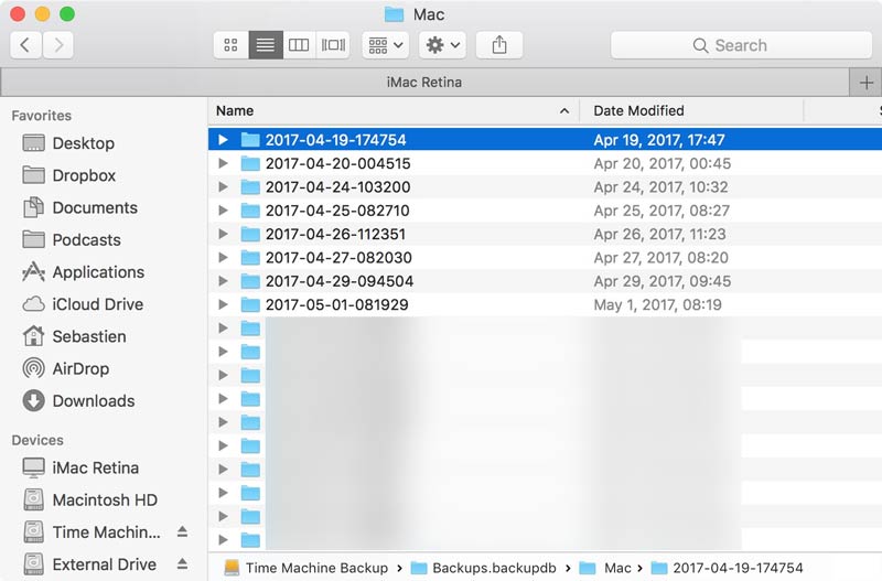 Exclua backups antigos do Time Machine pelo Finder