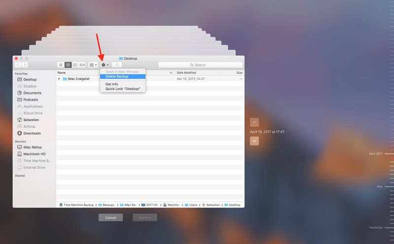 Excluir backups antigos do Time Machine pela interface
