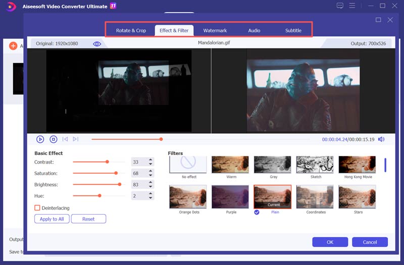 Editar GIF em Filtros de Efeitos do VCU