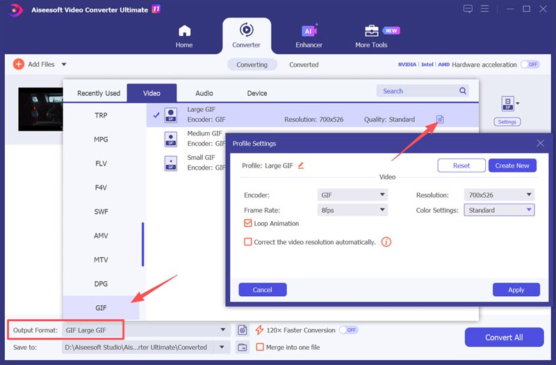 Exportar GIF Ajustar configurações