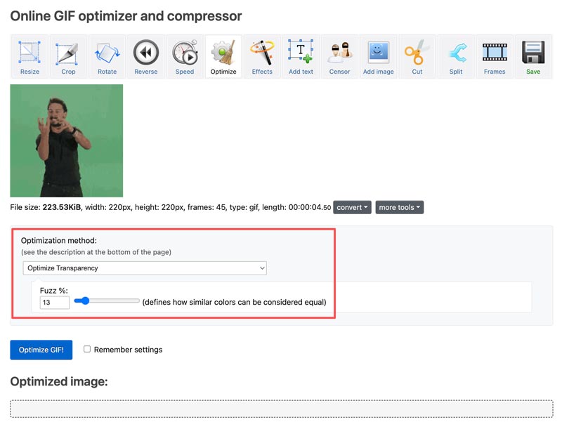Otimize e aprimore GIFs online gratuitamente no Ezgif.