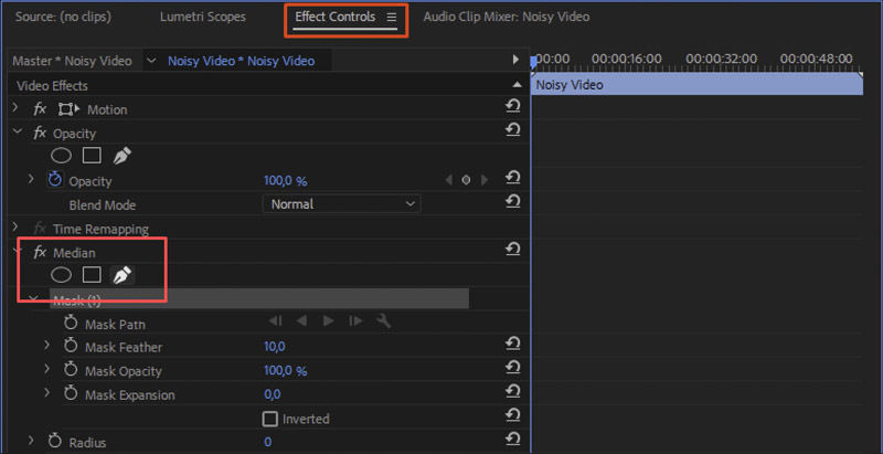 Efeito mediano para redução de ruído no Premiere Pro