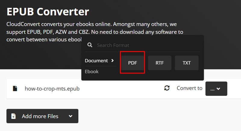 Cloudconvert Escolha PDF