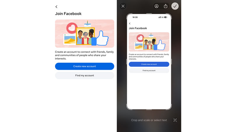Captura de tela do Facebook no iOS