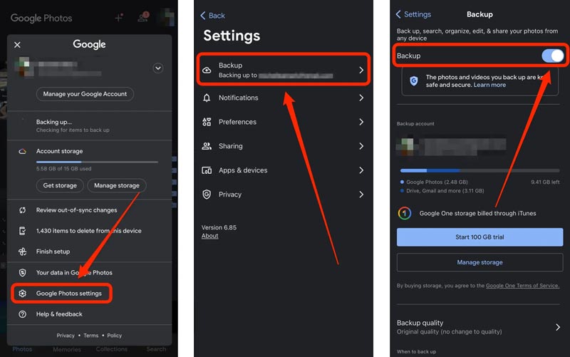 Verifique se o backup do Google Fotos está ativado