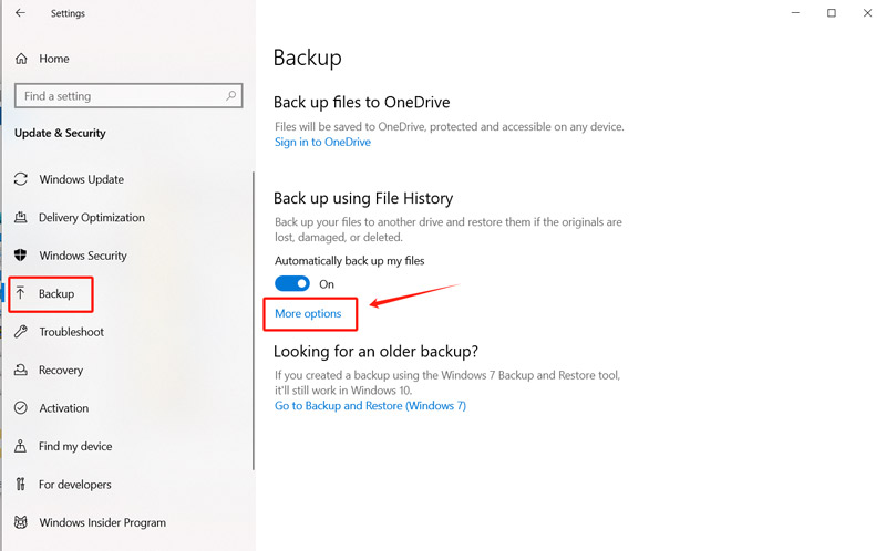 Fazer backup usando o histórico de arquivos do Windows 10