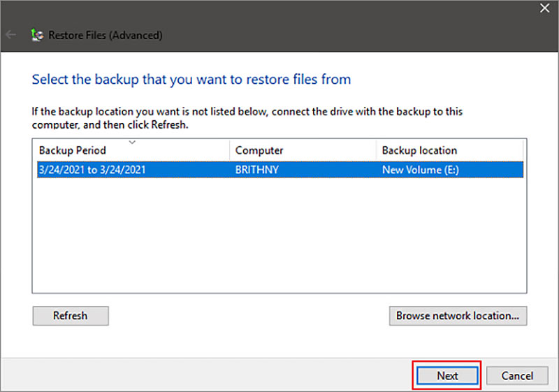 Recuperar usando backup e restauração do Windows 7