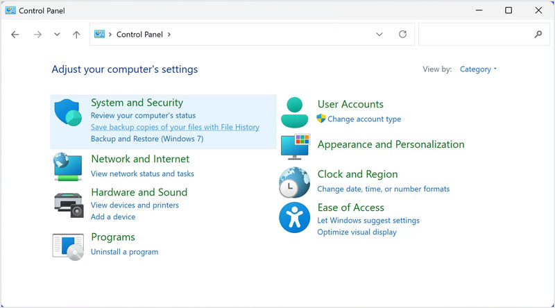 Painel de Controle do Windows Sistema e Segurança