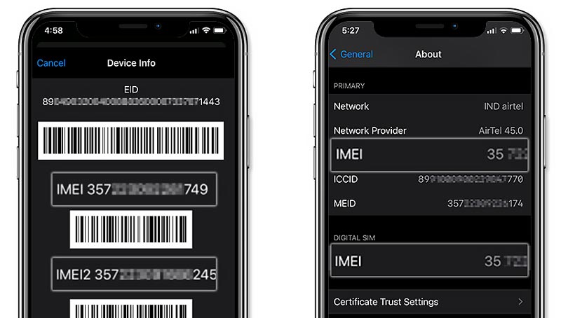 Informações do dispositivo iPhone IMEI
