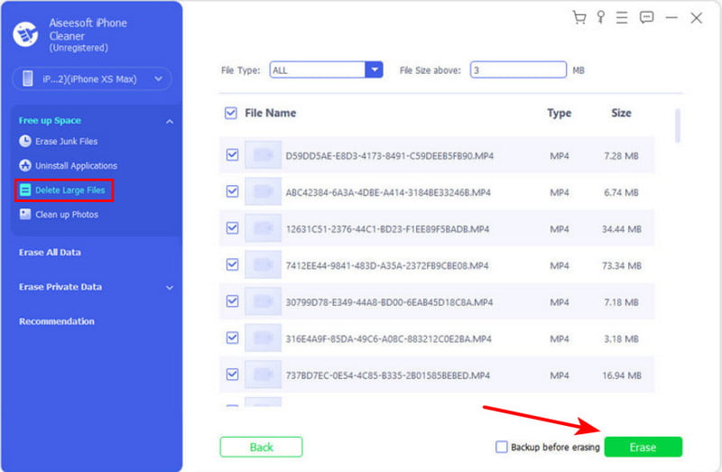 Aiseesoft iPhone Cleaner exclui arquivos grandes