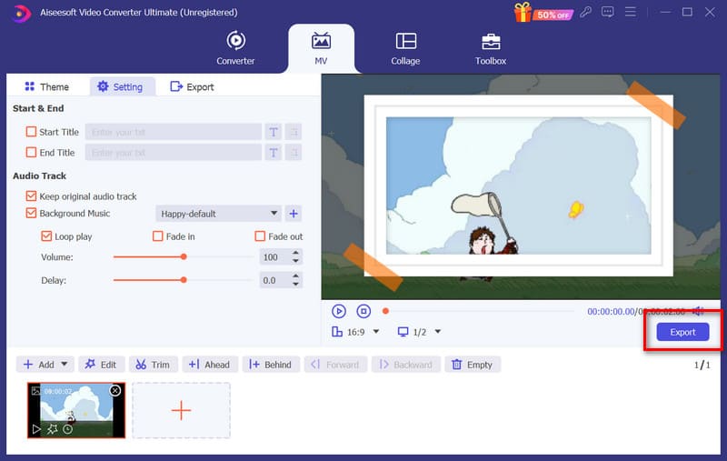 Exportação de vídeo Aiseesoft