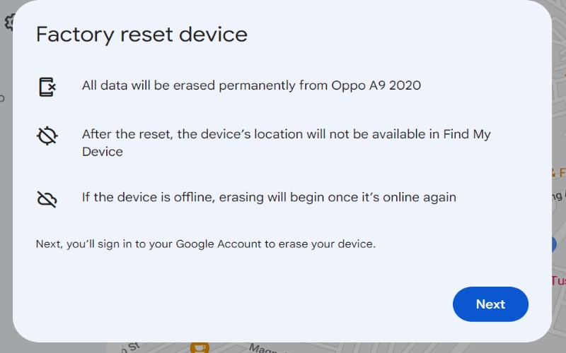 Apagar dados no dispositivo