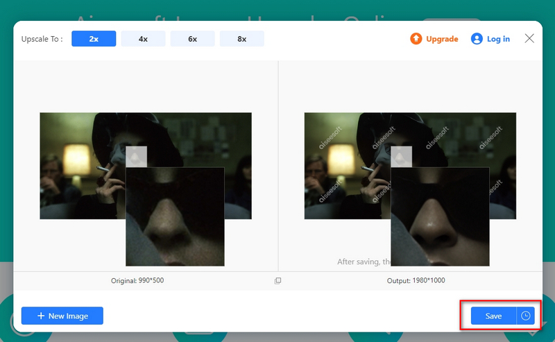 Aiseesoft Image Upscaler Online Salvar Melhorado