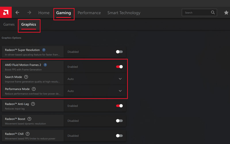 Ativar quadros de movimento fluido AMD