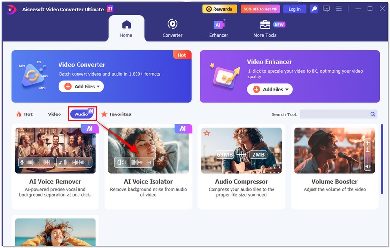 Selecione o Isolador de Voz por IA no Aiseesoft Video Converter Ultimate.