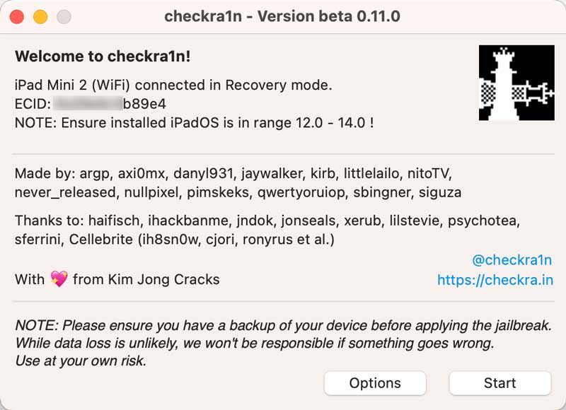 Checkra1n iPad Mini conectado no modo de recuperação
