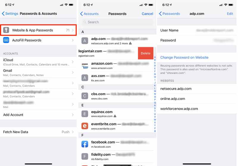 Gerenciar configurações de senhas