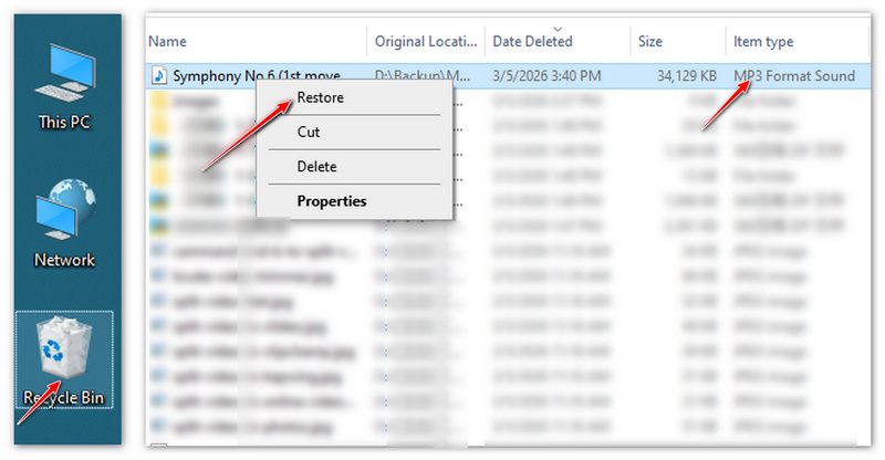 Find Lost Music in Recycle Bin