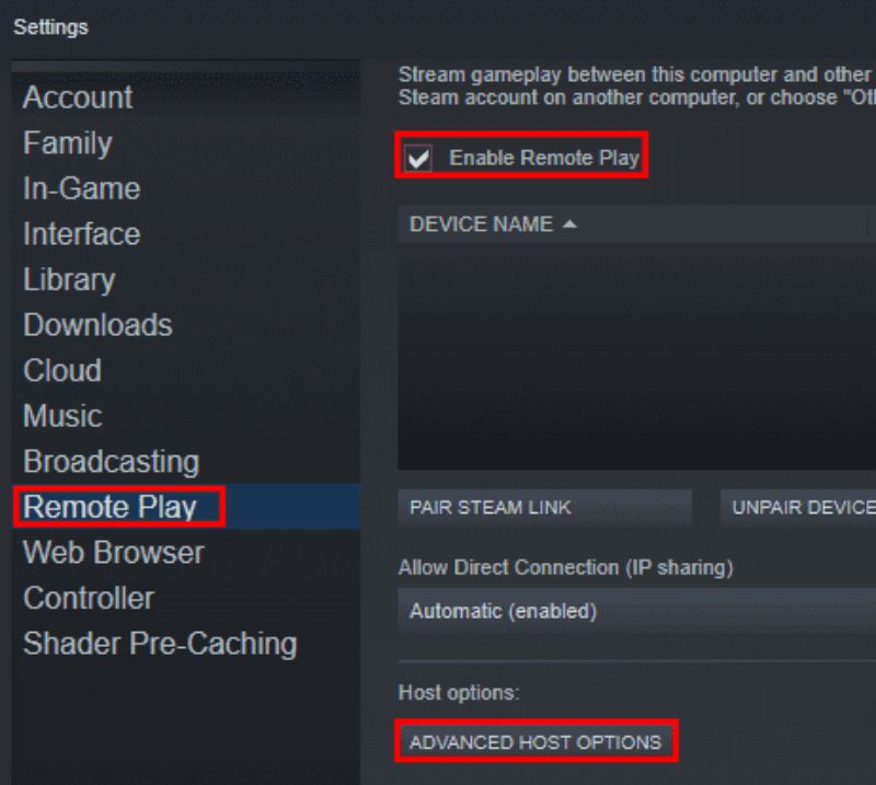 Ativar jogo remoto do Steam