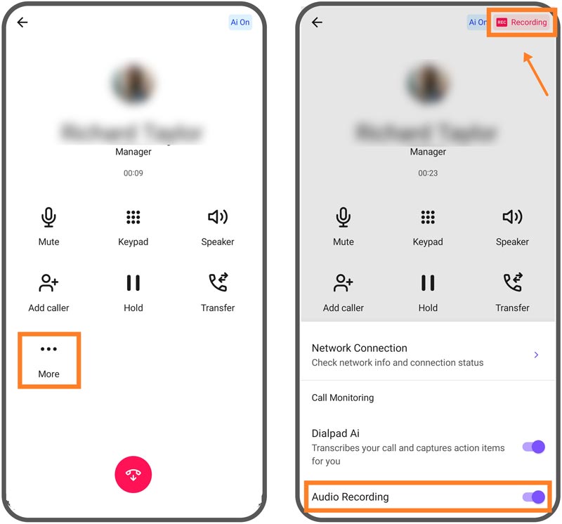 Gravação de chamadas telefônicas no teclado de discagem do Android
